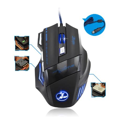 Zelotes 5500 Dpi 7 Button Led Optical Usb Wired Gaming Mouse Mice For