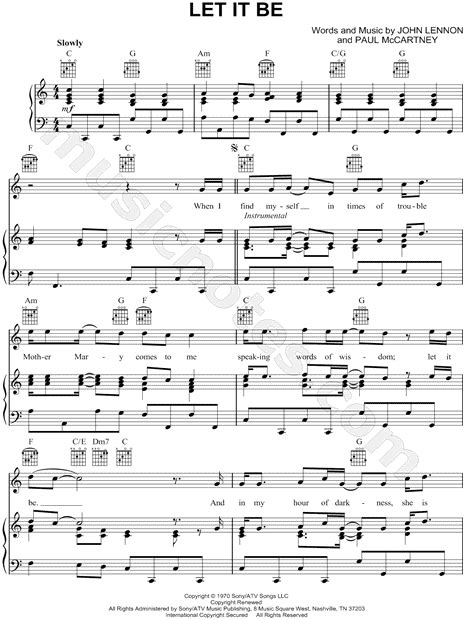The Beatles Let It Be Sheet Music In C Major Transposable