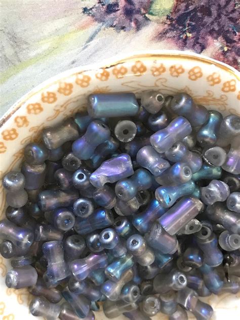 30 Vintage Czech Glass Beads Matte Blue Lumi Beads Amethyst Etsy