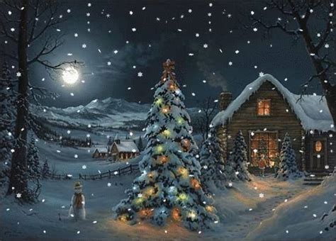 Moving Snowing Christmas Cottage Scene Snowing Christmas Scene  M