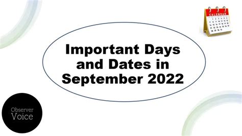 Important Days And Dates In September 2022 Observer Voice
