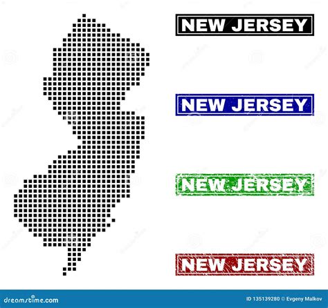 Mapa Del Estado De New Jersey En Dot Style Con Los Sellos Del Nombre