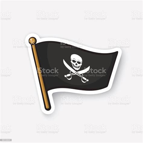 Sticker Pirate Flag With Jolly Roger And Crossed Sabers Stock