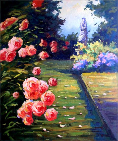 Quality Hand Painted Oil Painting The Rose Garden 20x24in Ebay