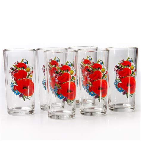 Durable Poppy Field Glasses Set Of 6 Casual Dinner Water Glasses For Drinking