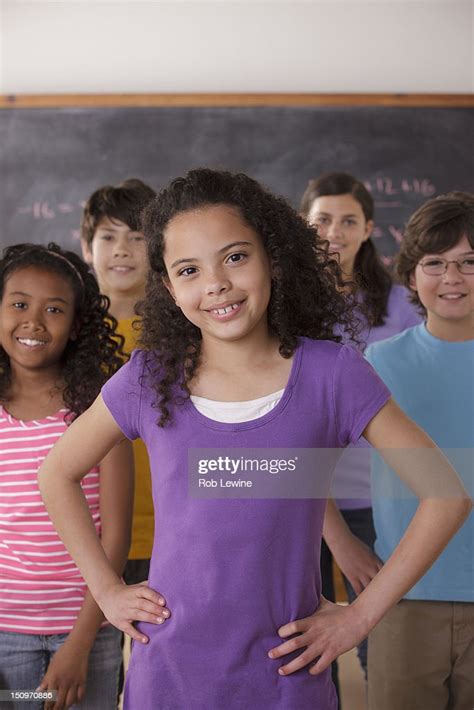 Usa California Los Angeles Portrait Of Pupils With Blackboard In