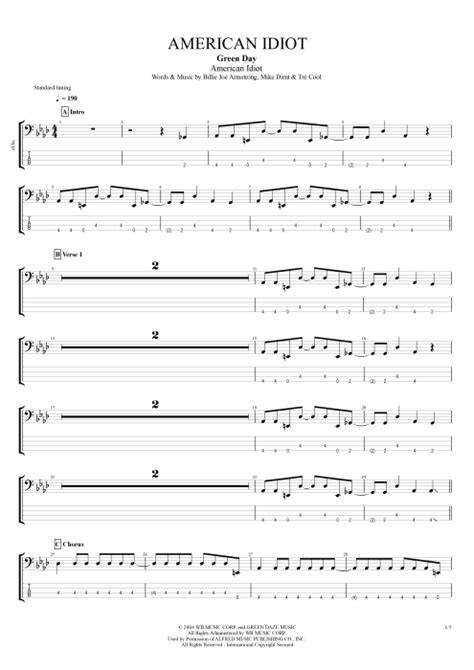 American Idiot Tab By Green Day Guitar Pro Full Score Mysongbook