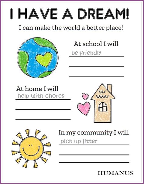 I Have A Dream Martin Luther King Jr Day Free Activity Worksheet