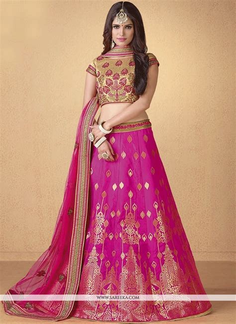 Hot Pink Embroidered Work Banarasi Silk Lehenga Choli Wedding Lehenga Designs Silk Lehenga