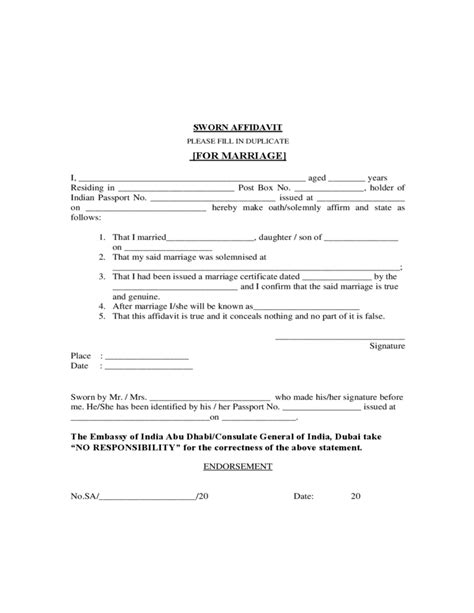 Affidavit Of Marriage Template Free Download
