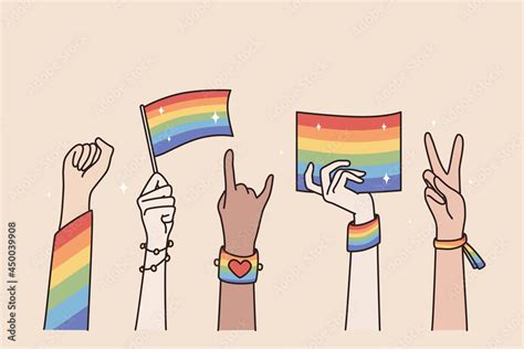 Lgbt Pride Month Holiday Concept Human Hands Gesturing Waving With Lgbt Rainbow And Transgender