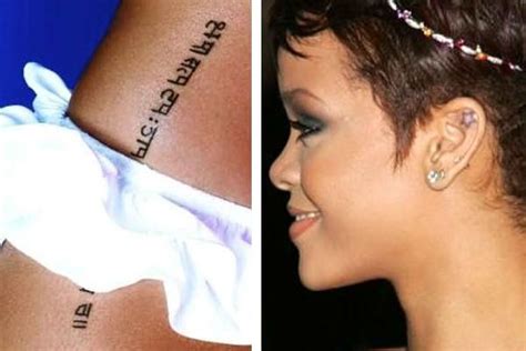 Rihanna Tattoos Hip It Is A Sanskrit Script Prayer That Asks For