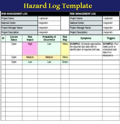 Hazard Log Templates 9 Free Printable Word Excel And Pdf