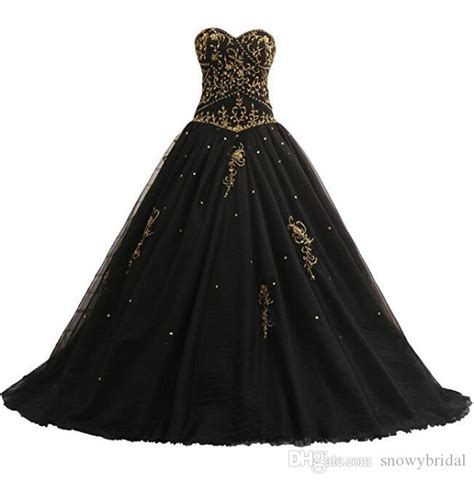 Black Gold Gothic Wedding Dresses Embroidery Bodice Beaded