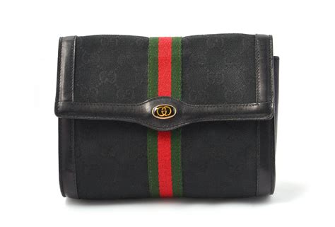 1980s Gucci Black Canvas And Leather Clutch From The Accessory