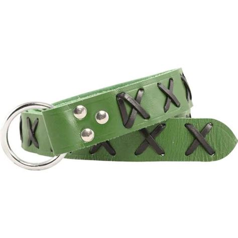 Laced Leather Ring Belt Green With Black