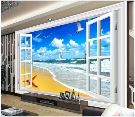 Wdbh Custom Photo Mural 3d Wallpaper Window Seaside Scenery Background