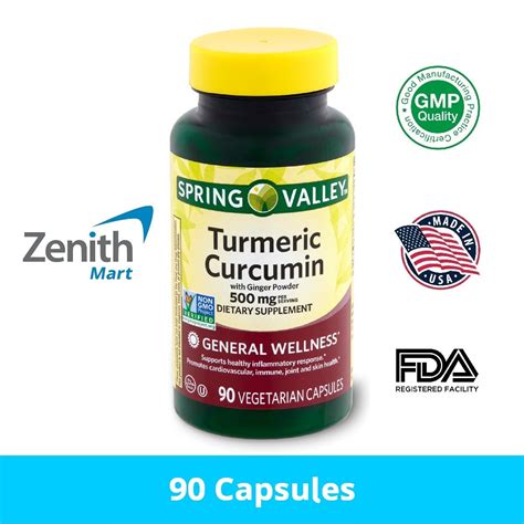 Spring Valley Turmeric Curcumin With Ginger Powder 500 Mg 90 Tablets