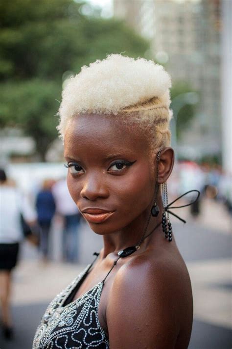 Stunning Short Platinum Blonde Afro With Side Cornrows