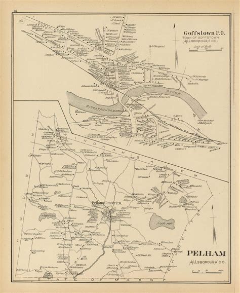 Pelham Town Goffstown Po New Hampshire 1892 Old Town Map Reprint