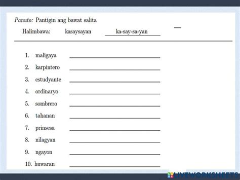 Pagpapantig Ng Salita Interactive Worksheet Live Worksheets