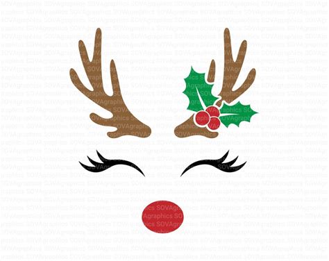 Reindeer Svg Holly Svg Christmas Reindeer Face Svg - Etsy