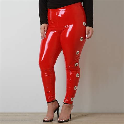 Plus Size Women Pvc Latex Leather Pants Sexy Hollow Out Pu Leather
