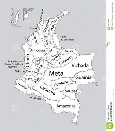 Contorno En Blanco Editable Del Mapa Del Vector De Colombia Divisiones