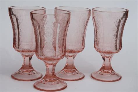 Vintage Pink Glass Water Glasses Recollection Reproduction Depression Glass Goblets