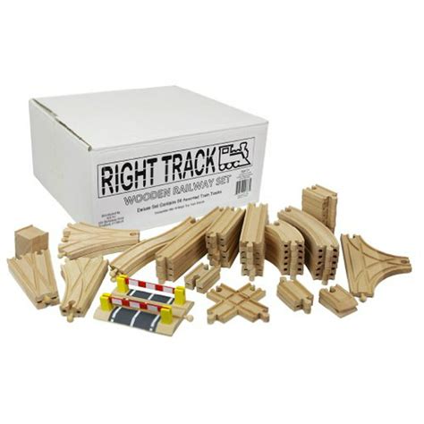 Wooden Train Track Deluxe Set 56 Assorted Premium Pieces By Right