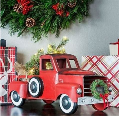 Found Adorable Red Christmas Truck And Station Wagon With Tree And Wreath