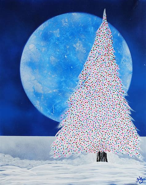Blue Moon Snow Covered Christmas Tree Painting By Frank Carter