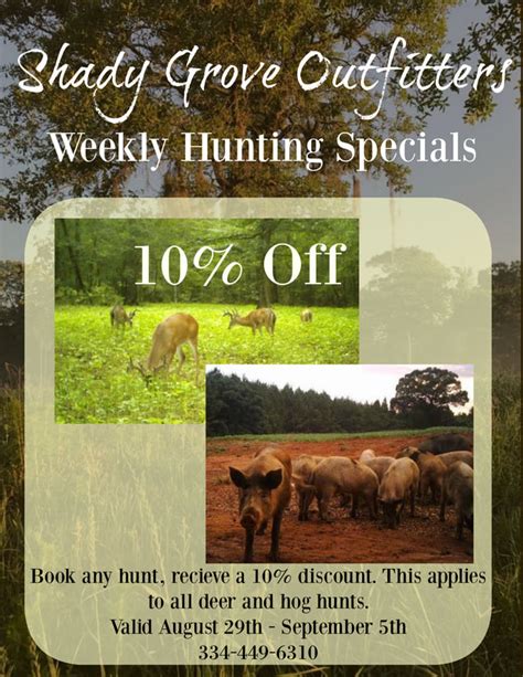 Specials Shady Grove Outfitters Ready To Book Your Hunt Call Us 334