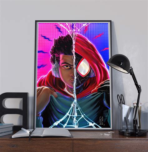 Miles Morales Poster Spiderman Into The Spiderverse Portrait Etsy