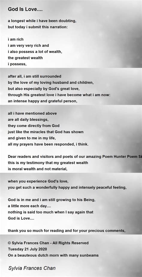 God Is Love By Sylvia Frances Chan God Is Love Poem