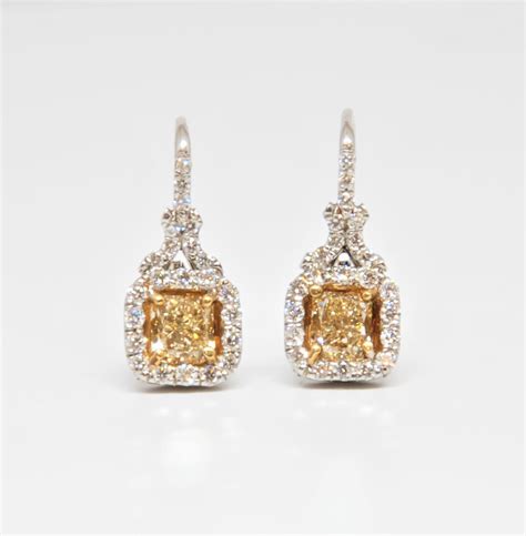 Stunning Natural Yellow Diamond Earrings The Earrings Feature Two Natural Yellow Diamonds