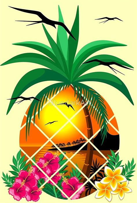 New Design Pineapple Tropical Sunset Palm Tree And Flowers