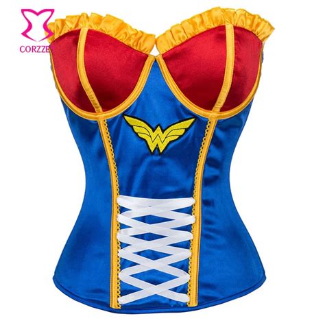 buy red blue cosplay wonder woman costume corset burlesque supergirl korsett