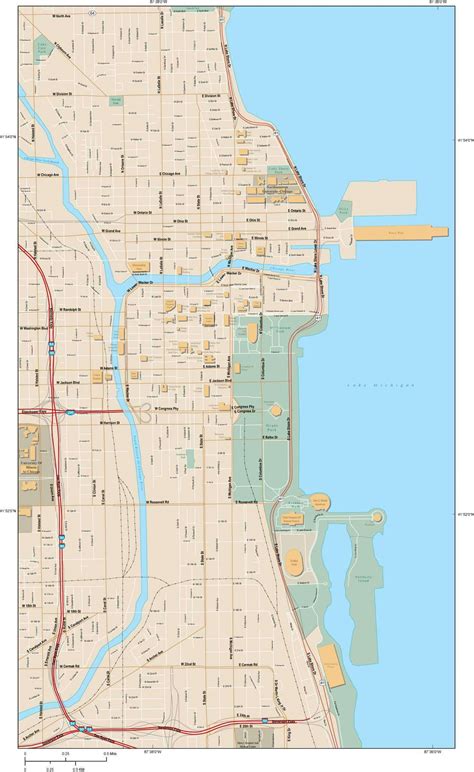 Chicago Il Map City Center With Local Streets