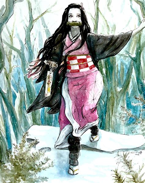 Nezuko In Snow Watercolor And Ink~ Rkimetsunoyaiba