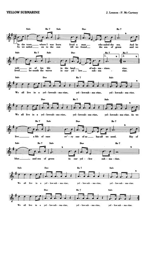 It swirls around you in rivulets, gently lapping at your ankles and tickling your arms. YELLOW SUBMARINE Beatles Sheet music - Guitar chords ...