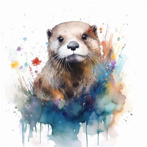 Premium Ai Image There Is A Watercolor Painting Of A Otter With Paint