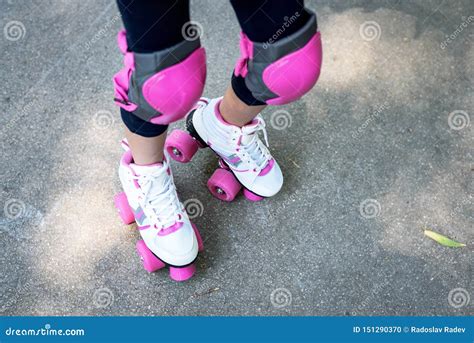 Close Up Of Young Woman With Roller Skating Stock Photo Image Of