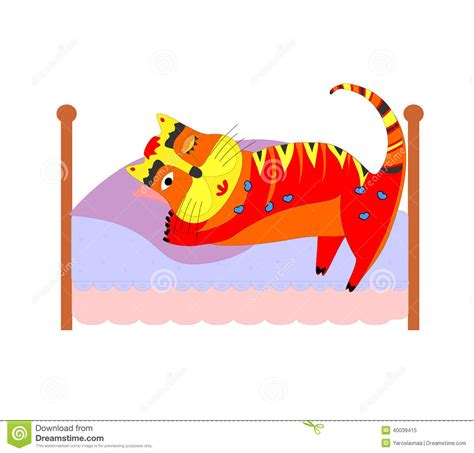 Bed With Sleeping Cat Stock Vector Illustration Of Drawing 40039415