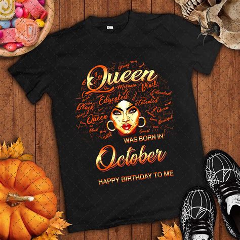 October Birthday T Shirt A Queen Was Born In October Shirt Etsy