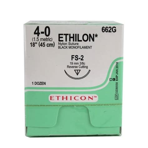 Ethicon Ethilon Nylon Suture 40 Fs 2 19mm 38c 45cm 12 Sutures And
