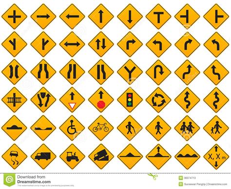 Warning Traffic Signs Vector Set Stock Vector Illustration Of Square
