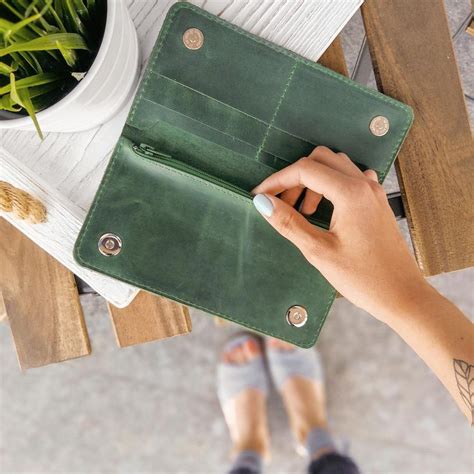 Green Leather Womens Wallet Green Leather Purse Minimalist Wallet