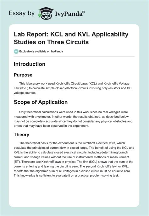 Lab Report Kcl And Kvl Applicability Studies On Three Circuits 526