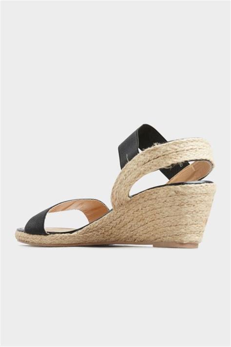 Black Espadrille Wedge Sandals In Extra Wide Eee Fit Yours Clothing